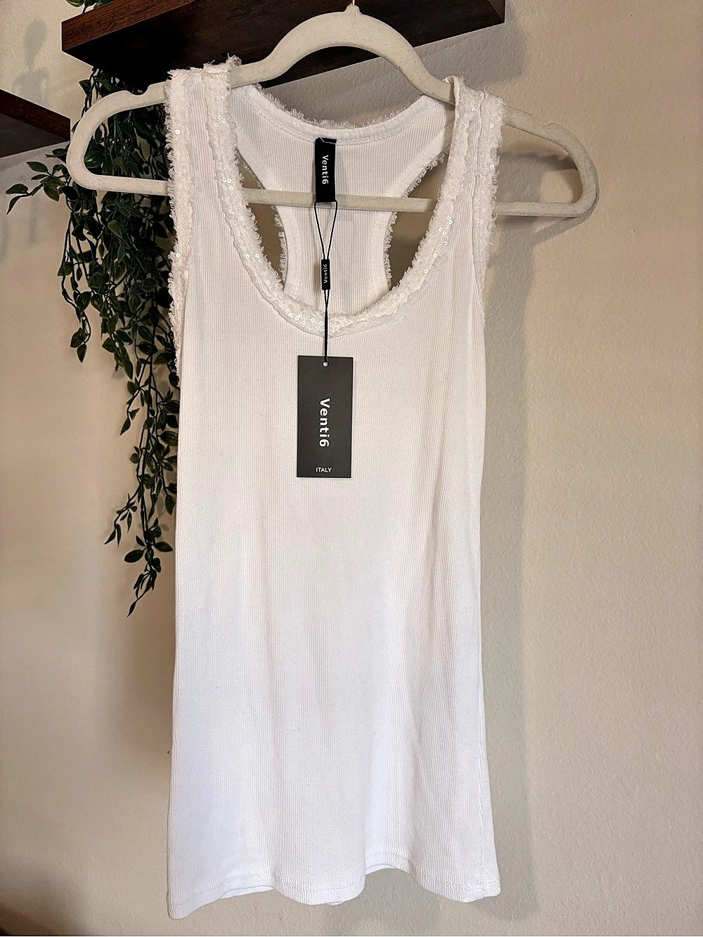 Ventis White Ribbed Lace-Trim Tank Top Size Small NWT